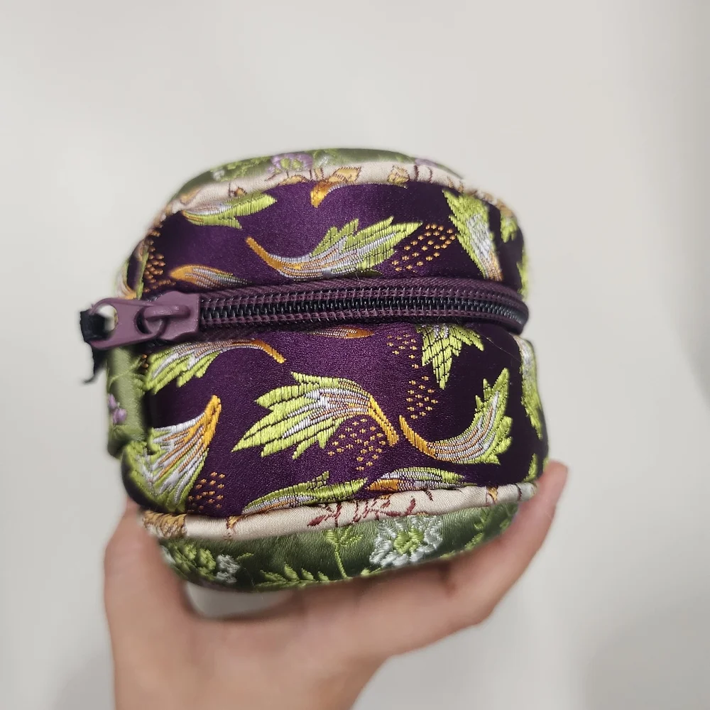 Goody Goody California Green & Purple Brocade Fabric Soft Travel Jewelry Box